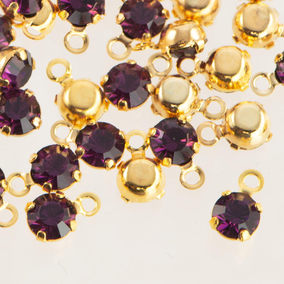 19ss Amethyst Faceted Glass Round Stone in 1 Loop Gold Setting (8)