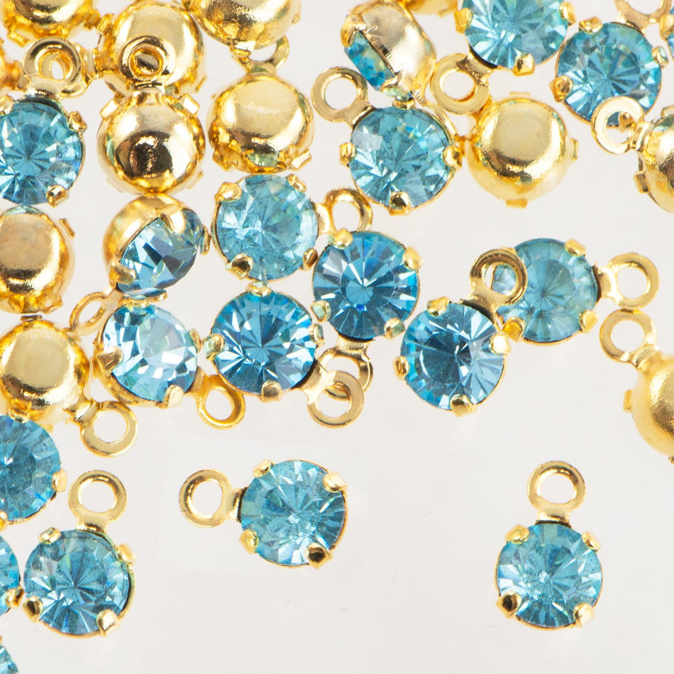 19ss Aqua Faceted Glass Round Stone in 1 Loop Gold Setting (8)