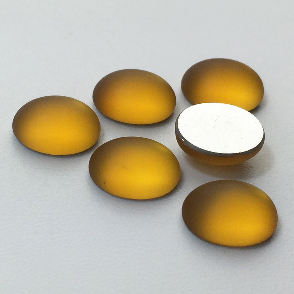 Vintage Matte Topaz Glass Cabochons 10mm x 8mm (6) cab869C