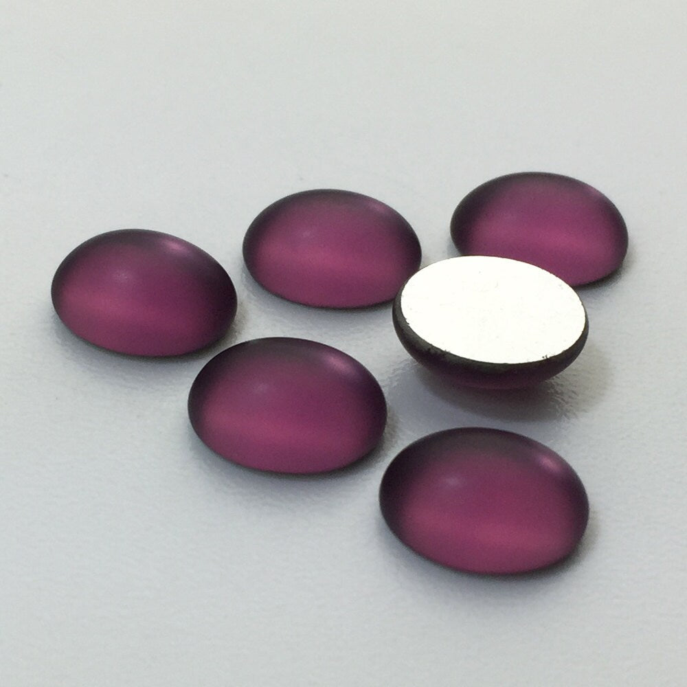 Vintage Matte Amethyst Glass Cabochons 10x8mm (6) cab869H