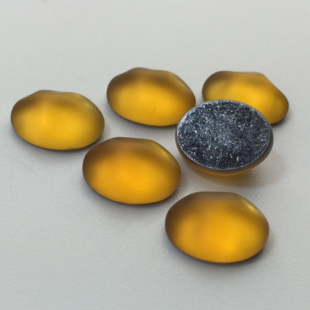 Vintage Rippled Matte Topaz Glass Cabochons 10mm x 8mm (6) cab869L