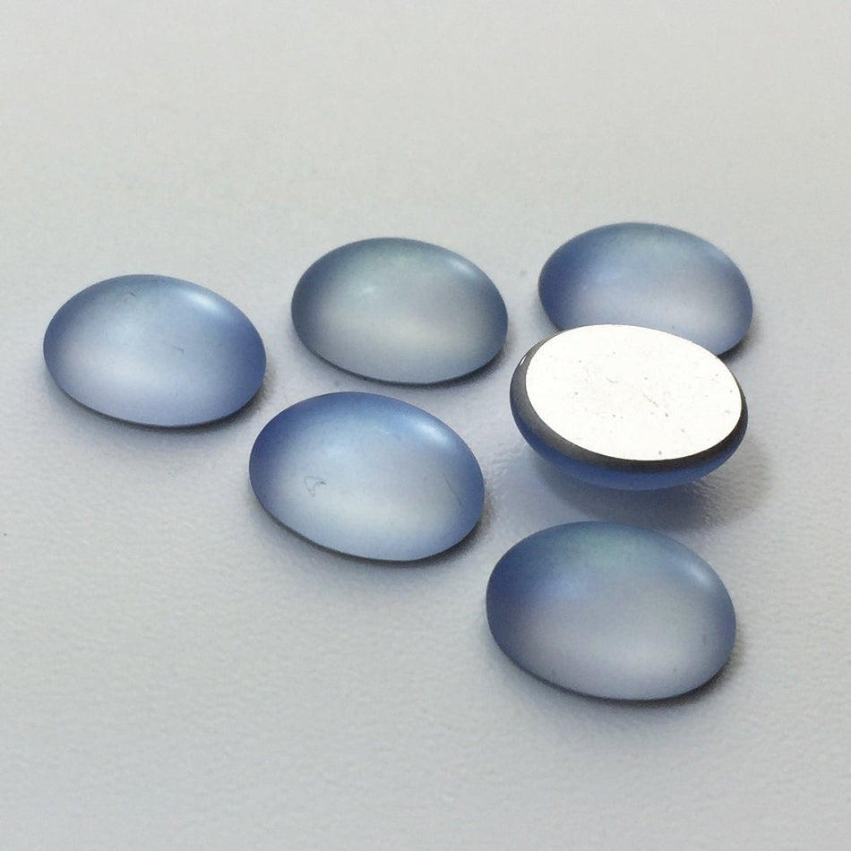 Vintage Matte Light Sapphire Blue Glass Cabochons 10x8mm (6) cab869A