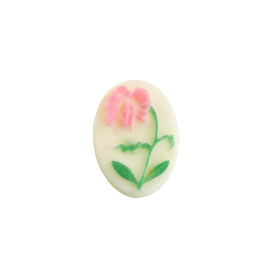 14x10mm Pink Orchid Flower Acrylic Oval Cameos (4)