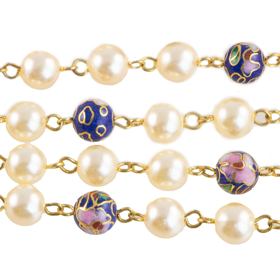 Vintage Blue Cloisonne and Pearl Beaded Chain 8mm chn071A