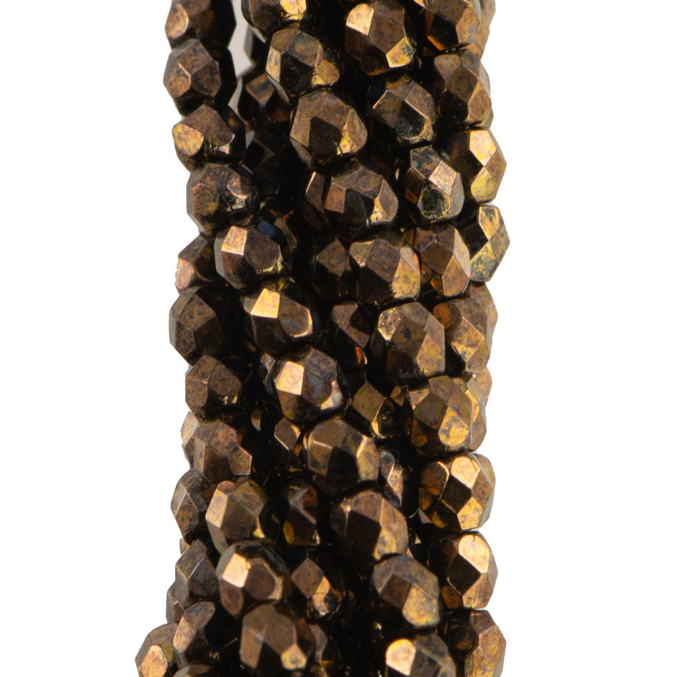 3mm Golden Topaz Metallic Czech Faceted Firepolish Glass Beads (50)