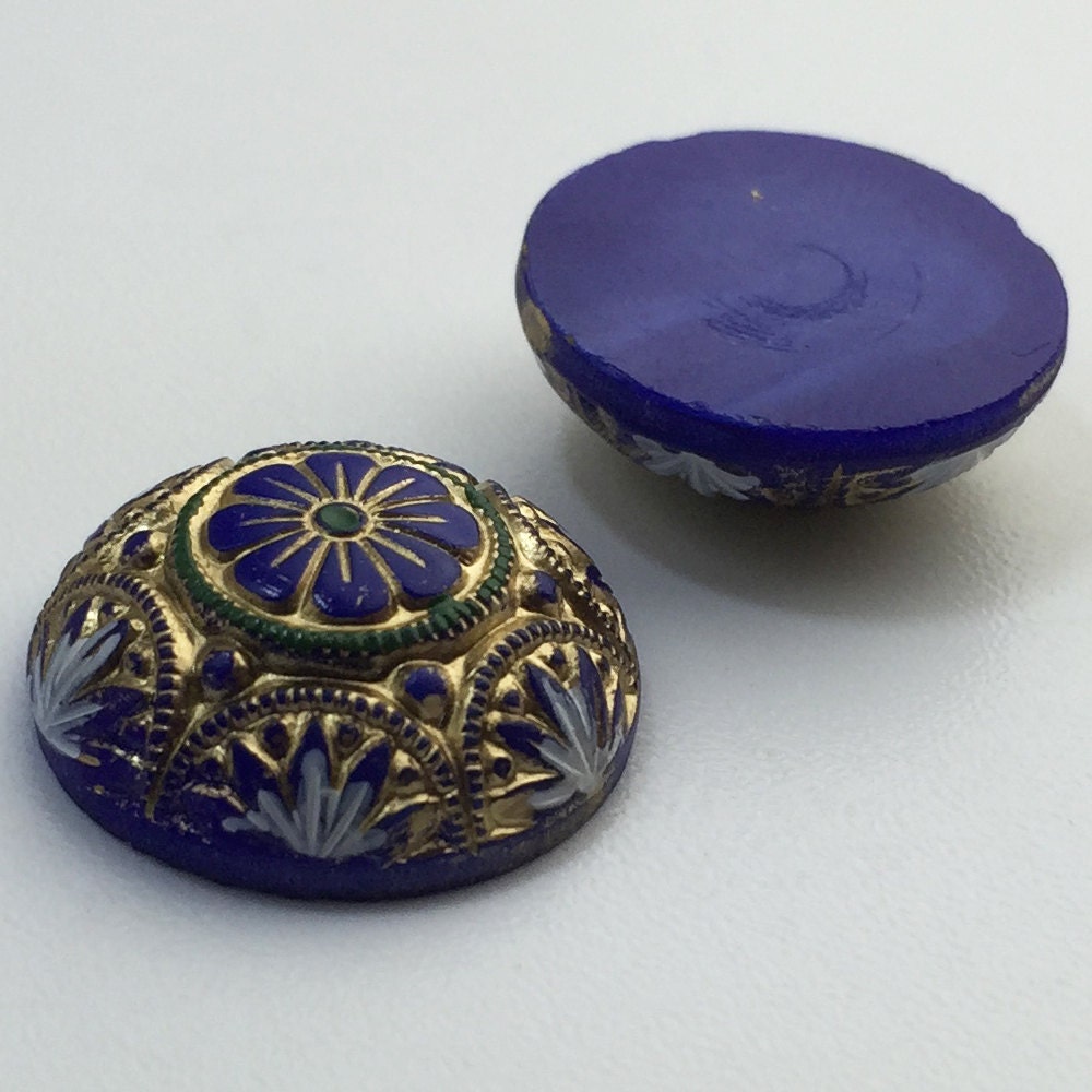 Preciosa Blue Mosaic Glass Cabochons with Gold White 18mm (1) cab756J