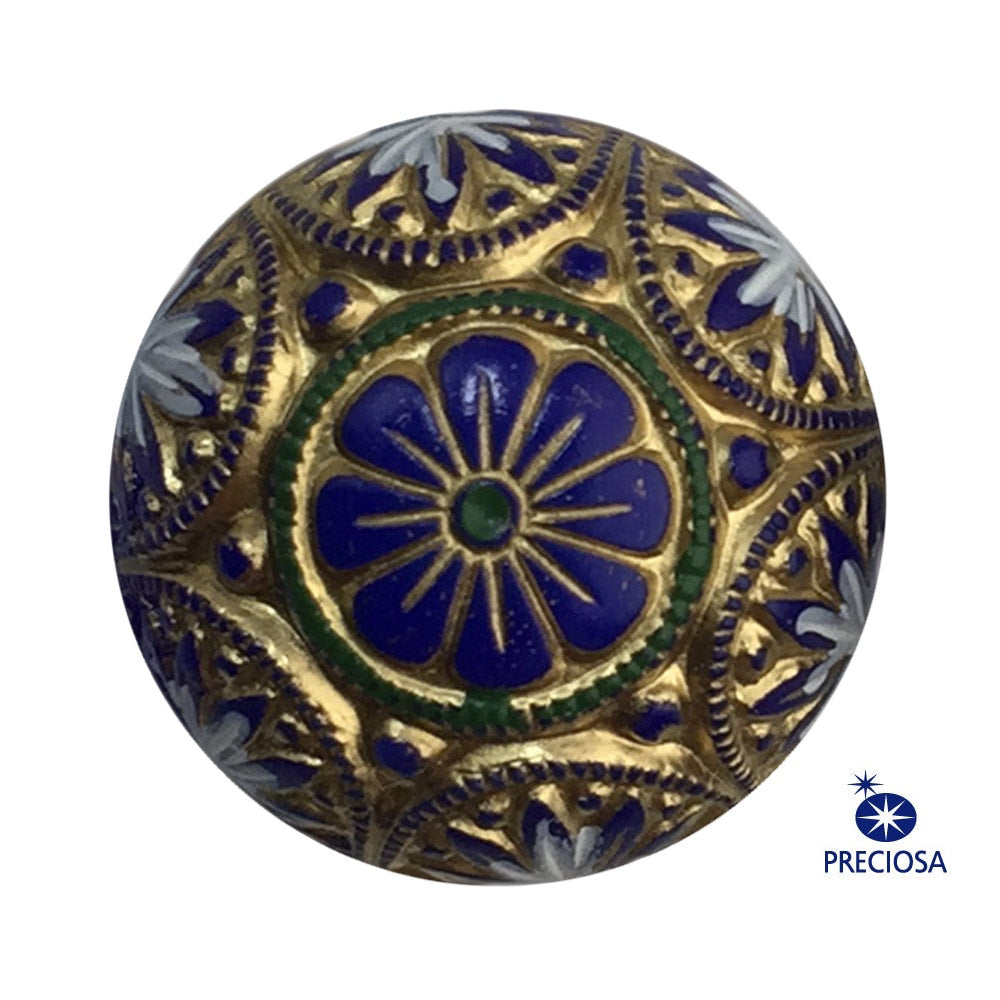Preciosa Blue Mosaic Glass Cabochons with Gold White 18mm (1) cab756J
