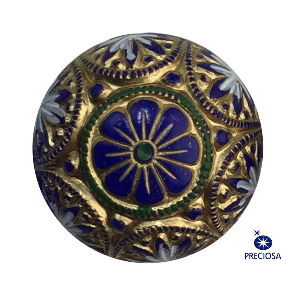 Preciosa Blue Mosaic Glass Cabochons with Gold White 18mm (1) cab756J