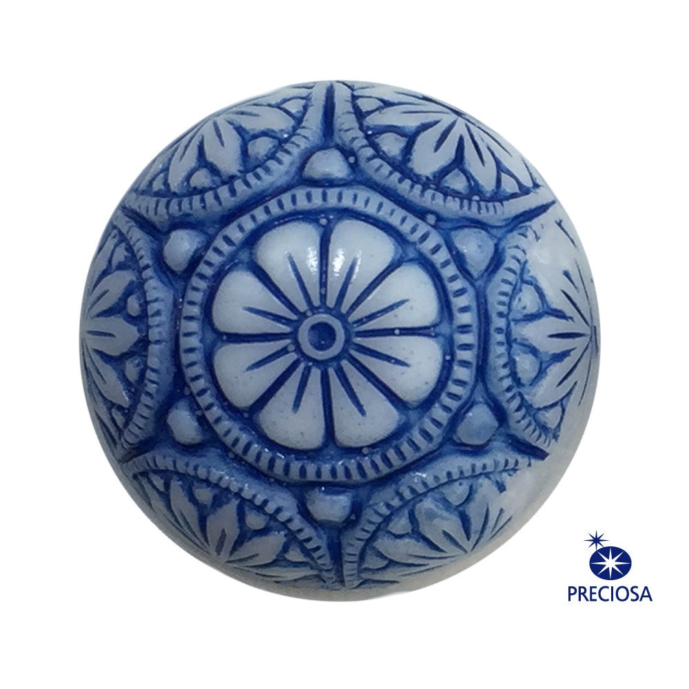 Preciosa White Mosaic Glass Cabochons with Blue 18mm (1) cab756A