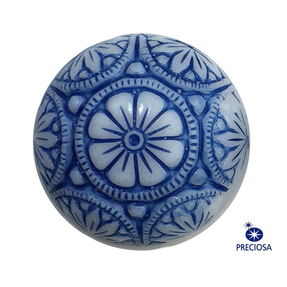 Preciosa White Mosaic Glass Cabochons with Blue 18mm (1) cab756A