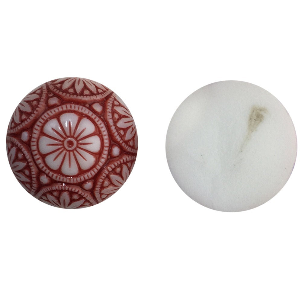 Preciosa White Mosaic Glass Cabochons with Red 18mm (1) cab756B