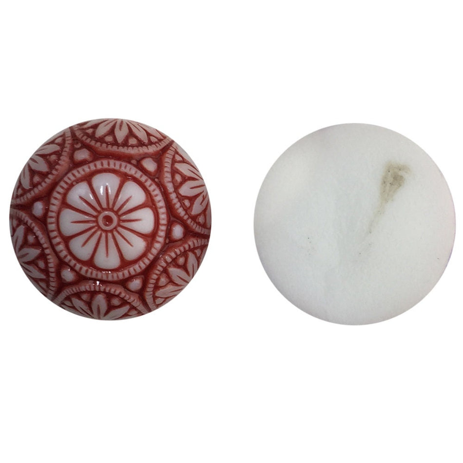 Preciosa White Mosaic Glass Cabochons with Red 18mm (1) cab756B