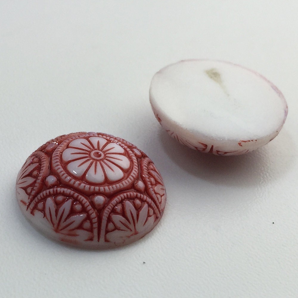 Preciosa White Mosaic Glass Cabochons with Red 18mm (1) cab756B
