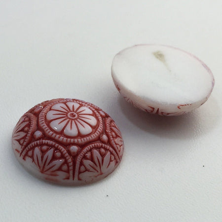 Preciosa White Mosaic Glass Cabochons with Red 18mm (1) cab756B