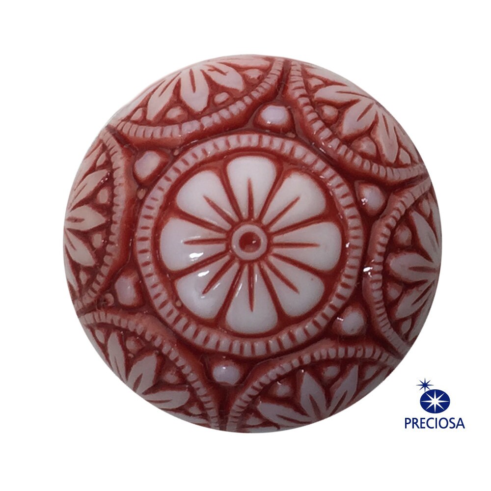 Preciosa White Mosaic Glass Cabochons with Red 18mm (1) cab756B