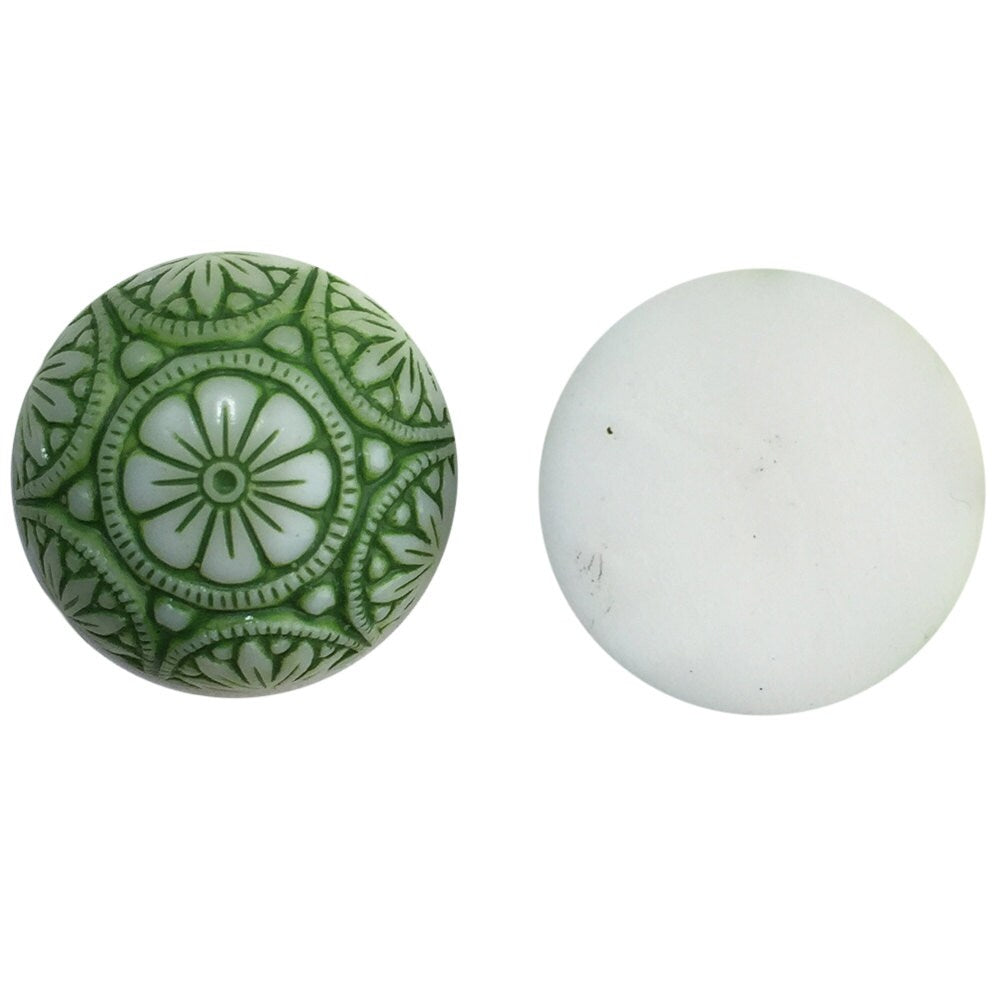 Preciosa White Mosaic Glass Cabochons with Green 18mm (1) cab756C