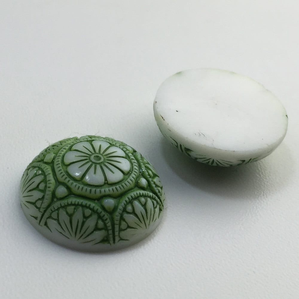 Preciosa White Mosaic Glass Cabochons with Green 18mm (1) cab756C