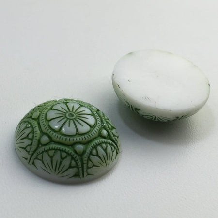 Preciosa White Mosaic Glass Cabochons with Green 18mm (1) cab756C