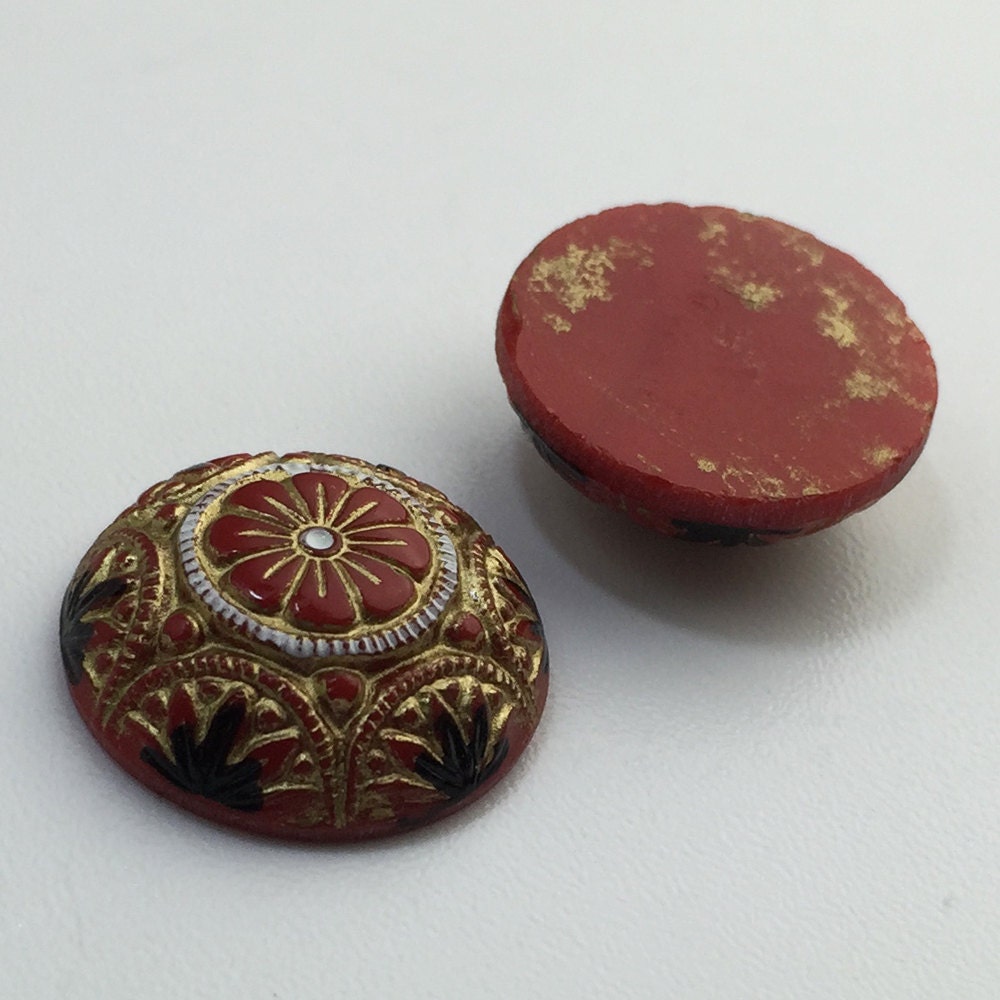 Preciosa Red Mosaic Glass Cabochons with Gold Black 18mm (1) cab756G