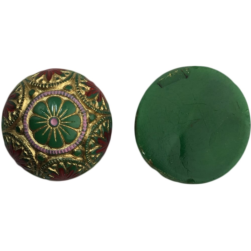 Preciosa Green Mosaic Glass Cabochons with Gold Red 18mm (1) cab756H