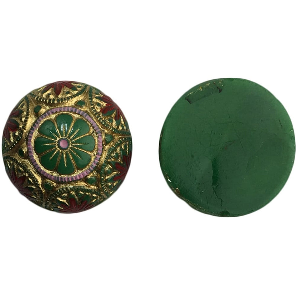 Preciosa Green Mosaic Glass Cabochons with Gold Red 18mm (1) cab756H