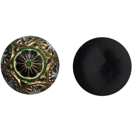Preciosa Black Mosaic Glass Cabochons with Gold White Green 18mm (1) cab756F