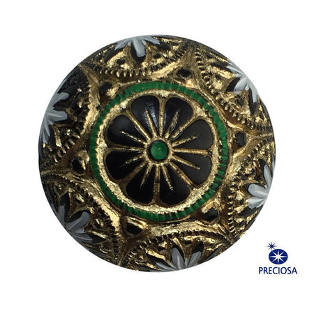Preciosa Black Mosaic Glass Cabochons with Gold White Green 18mm (1) cab756F