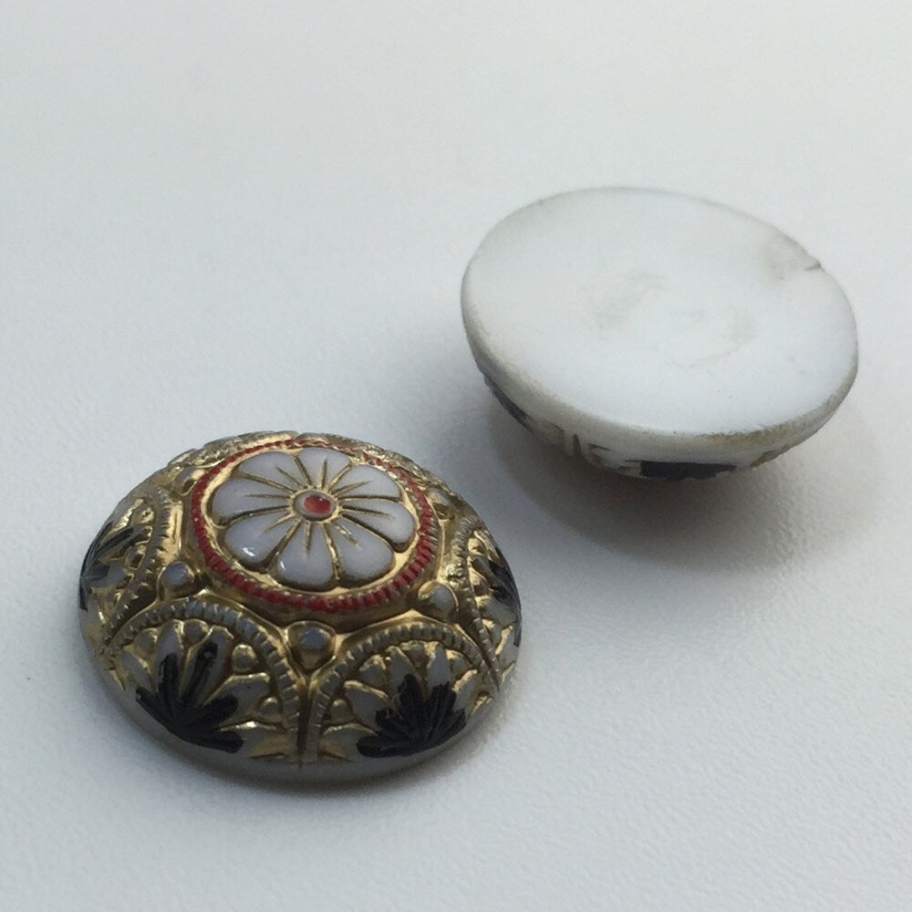 Preciosa White Mosaic Glass Cabochons with Gold Red Black 18mm (1) cab756K