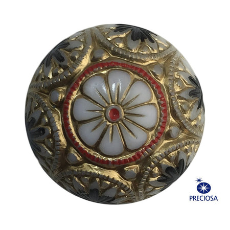 Preciosa White Mosaic Glass Cabochons with Gold Red Black 18mm (1) cab756K