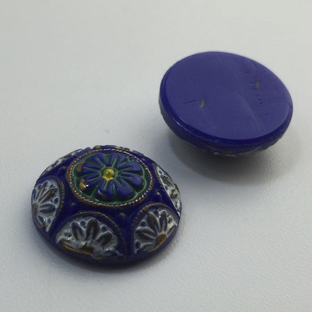 Vintage Blue Mosaic Glass Cabochons with Green White 18mm (1) cab756M