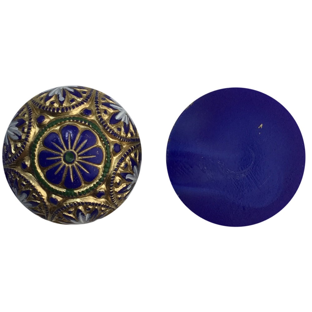 Preciosa Blue Mosaic Glass Cabochons with Gold White 18mm (1) cab756J