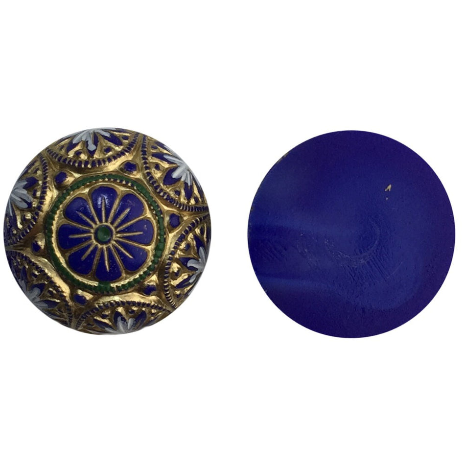 Preciosa Blue Mosaic Glass Cabochons with Gold White 18mm (1) cab756J