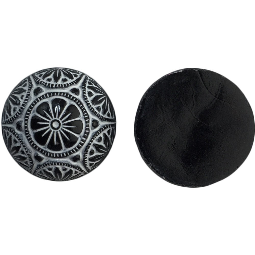 Preciosa Black Mosaic Glass Cabochons with White 18mm (1) cab756