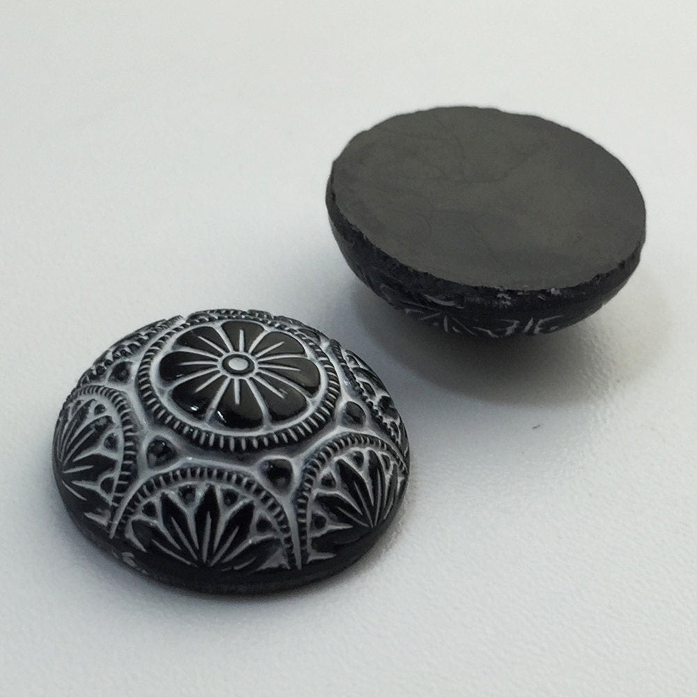 Preciosa Black Mosaic Glass Cabochons with White 18mm (1) cab756