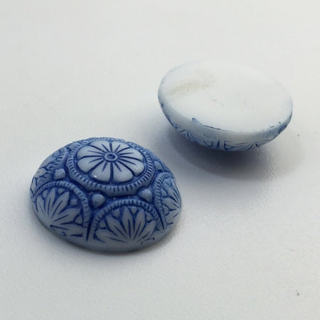Preciosa White Mosaic Glass Cabochons with Blue 18mm (1) cab756A