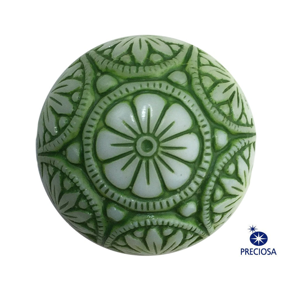 Preciosa White Mosaic Glass Cabochons with Green 18mm (1) cab756C