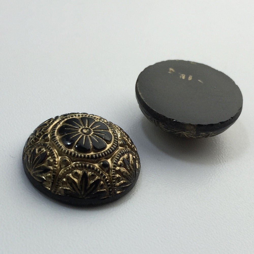 Preciosa Black Mosaic Glass Cabochons with Gold 18mm (1) cab756D