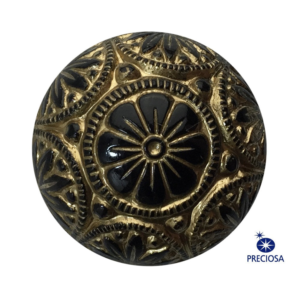 Preciosa Black Mosaic Glass Cabochons with Gold 18mm (1) cab756D
