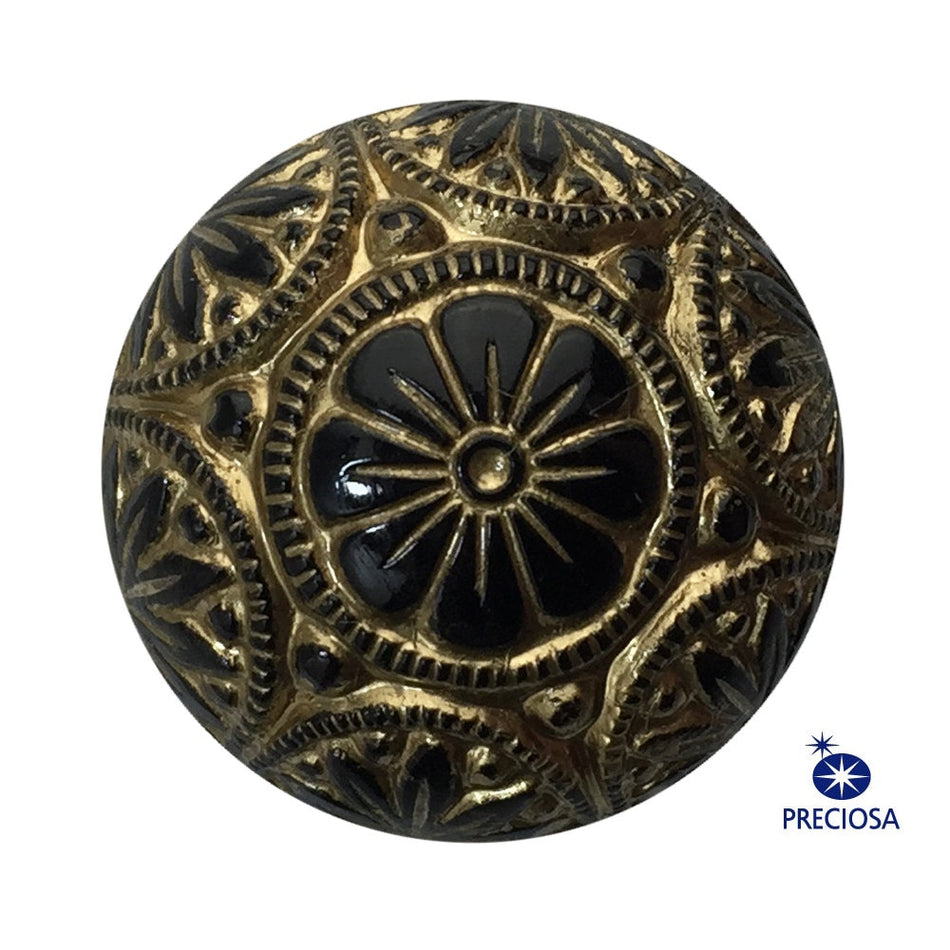 Preciosa Black Mosaic Glass Cabochons with Gold 18mm (1) cab756D