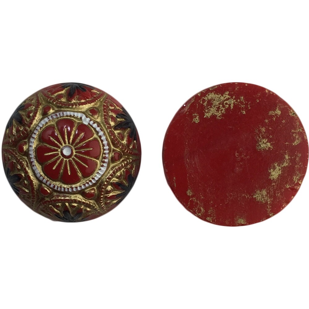 Preciosa Red Mosaic Glass Cabochons with Gold Black 18mm (1) cab756G