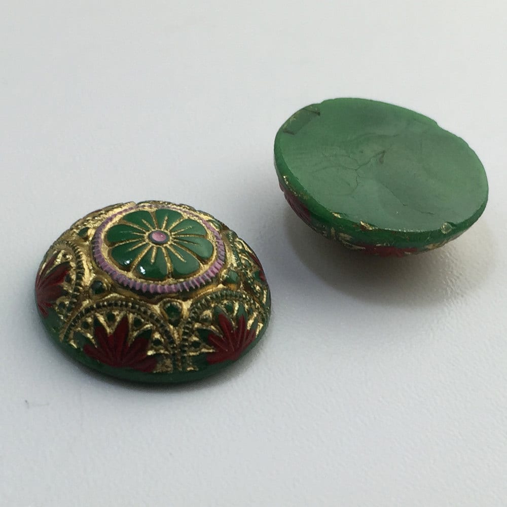 Preciosa Green Mosaic Glass Cabochons with Gold Red 18mm (1) cab756H