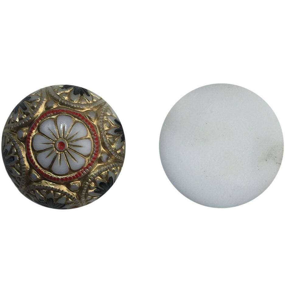 Preciosa White Mosaic Glass Cabochons with Gold Red Black 18mm (1) cab756K