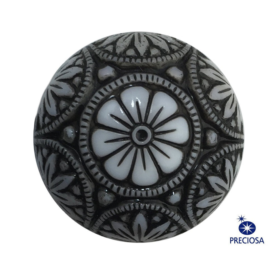 Preciosa White Mosaic Glass Cabochons with Black 18mm (1) cab756L