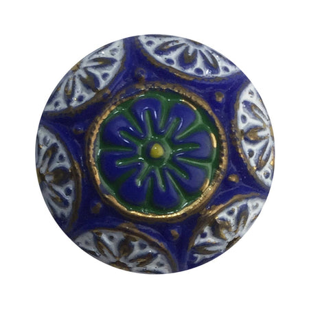 Vintage Blue Mosaic Glass Cabochons with Green White 18mm (1) cab756M