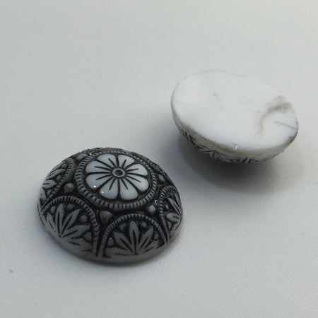 Preciosa White Mosaic Glass Cabochons with Black 18mm (1) cab756L