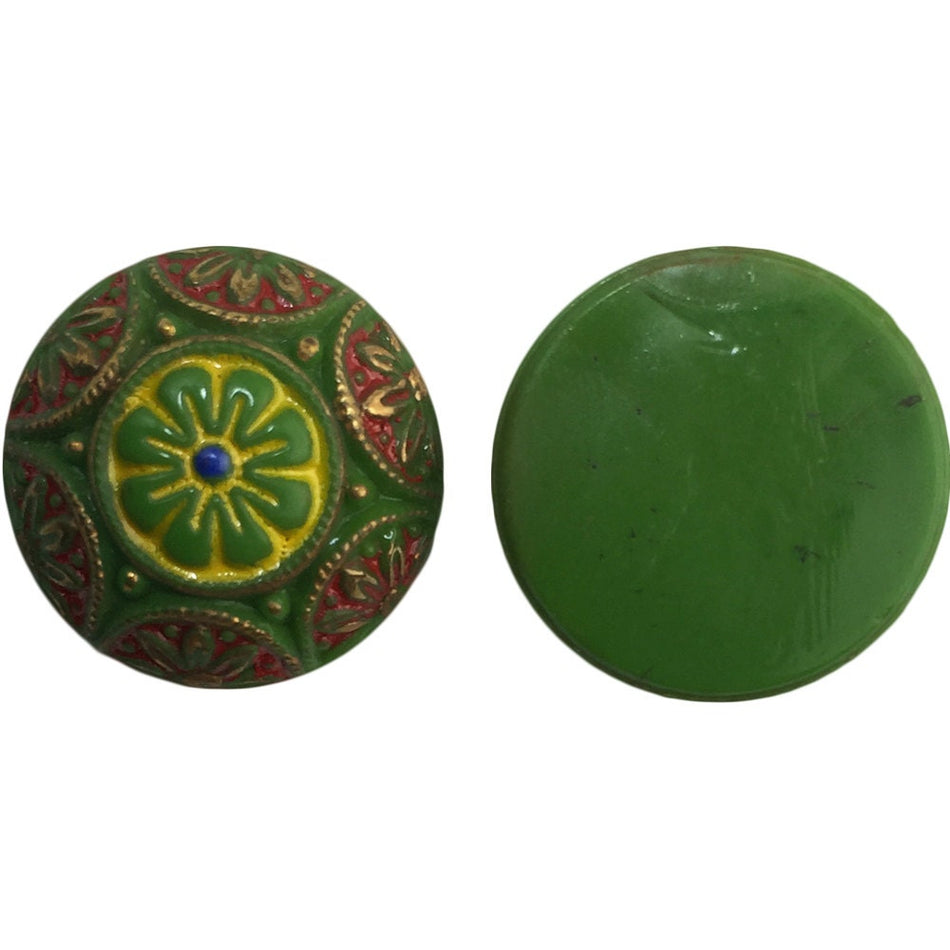Vintage Green Mosaic Glass Cabochons with Red Yellow Gold 18mm (1) cab756U