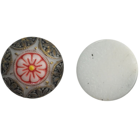 Vintage White Mosaic Glass Cabochons with Red Black 18mm (1) cab756Q