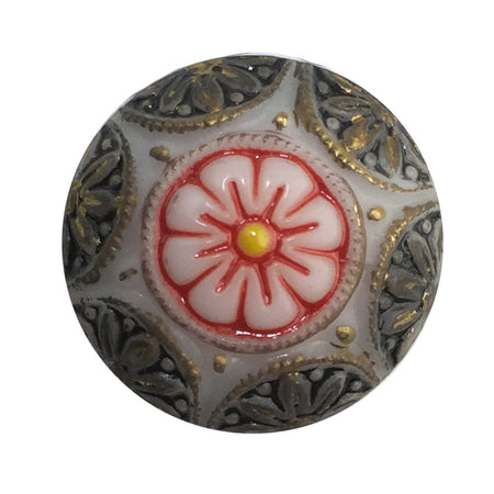 Vintage White Mosaic Glass Cabochons with Red Black 18mm (1) cab756Q