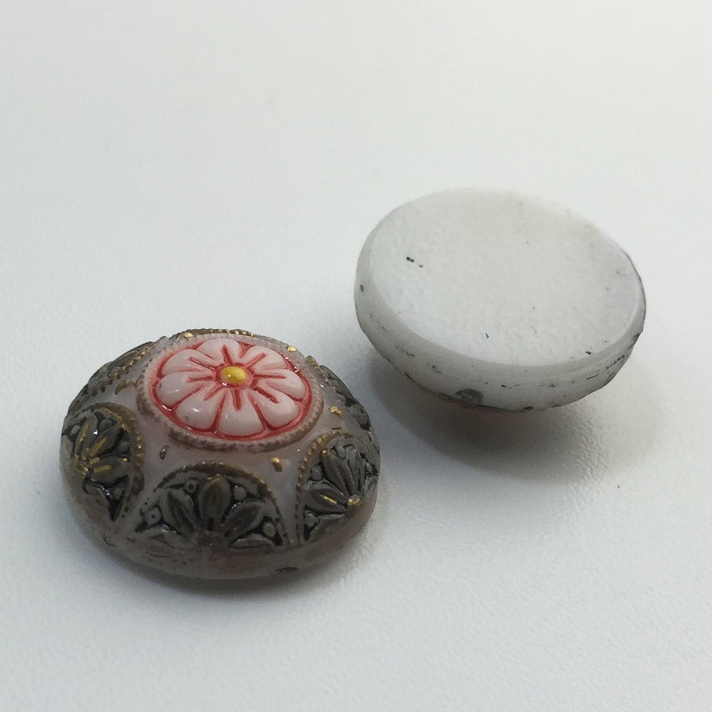 Vintage White Mosaic Glass Cabochons with Red Black 18mm (1) cab756Q