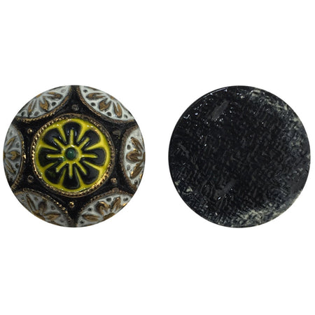 Vintage Black Mosaic Glass Cabochons with White Yellow 18mm (1) cab756R